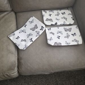 Thirty-One Butterfly Print Pouches - Black and White